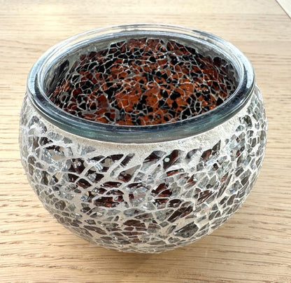 Teelichthalter aus Mosaikglas – Schwarz Sliber