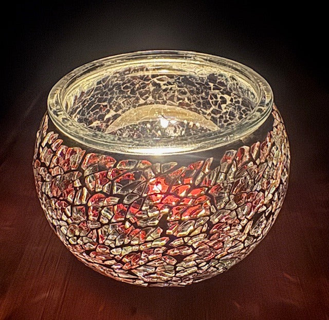 Teelichthalter aus Mosaikglas – Schwarz Sliber