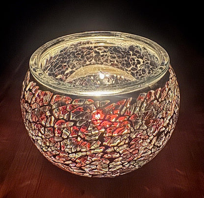 Teelichthalter aus Mosaikglas – Schwarz Sliber