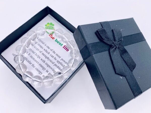 12 mm Edelsteinarmband mit Geschenkbox – Bergkristall