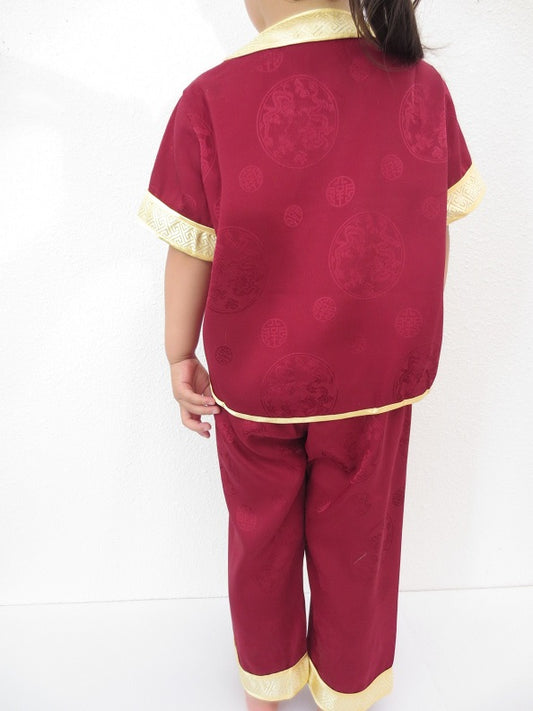 Kinderanzug mit drache dunkel rot