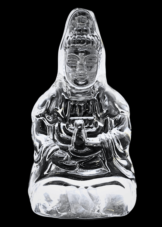 Kleine sitzende Kwan-Yin-Statue aus Kristallglas – 9 cm