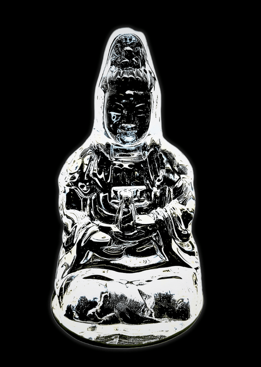 Kleine sitzende Kwan-Yin-Statue aus Kristallglas – 9 cm