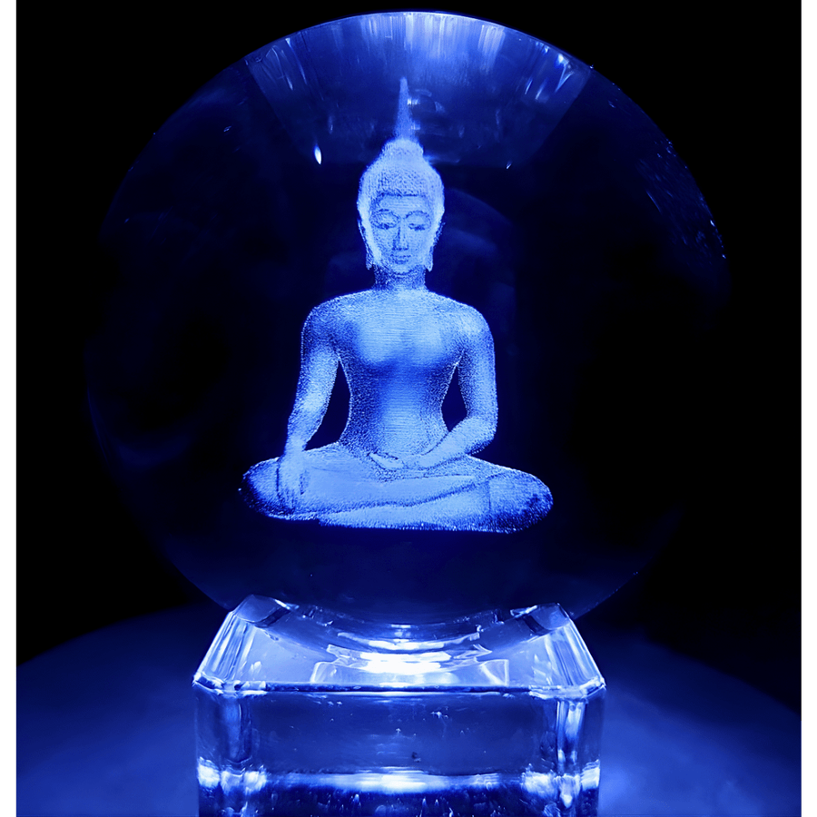 Kristalllaserkugel Thai Buddha 8cm