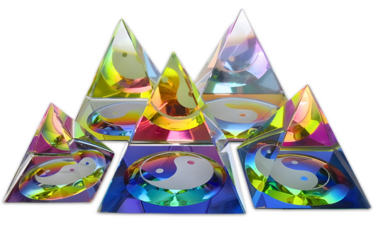 Kristallpyramide Yin Yang, farbig 8 × 8 cm