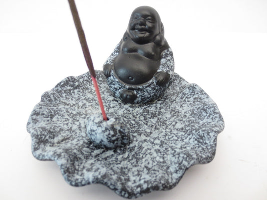 Frhlicher Buddha Rucherstbchenhalter grau