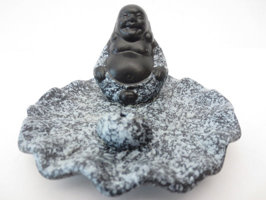 Frhlicher Buddha Rucherstbchenhalter grau