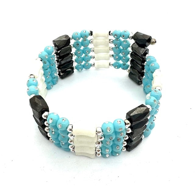 Hellblau Magnetisches Wickelarmband mit Perlen