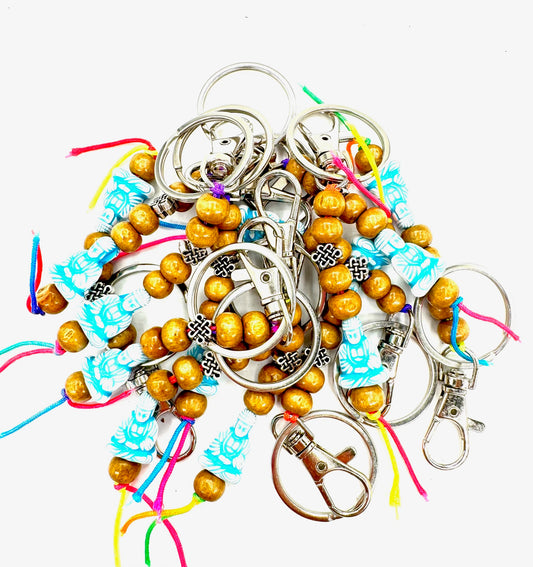 Lucky Meditation Boeddha Sleutelhangers – Blau, 12 Stück
