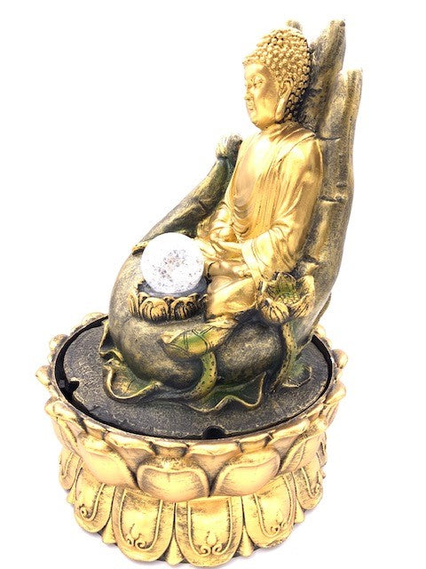 Meditations-LED-Beleuchtung Goldener Buddha auf Handbrunnen Groß (17041)