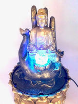 Meditations-LED-Beleuchtung Goldener Buddha auf Handbrunnen Groß (17041)