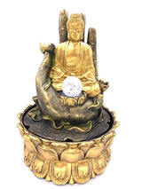Meditations-LED-Beleuchtung Goldener Buddha auf Handbrunnen Groß (17041)