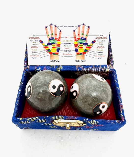 Meridiankugeln Grau mit 6 Yin Yang - 4 cm