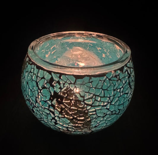 Teelichthalter aus Mosaikglas – Ozean Gold
