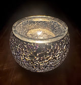 Teelichthalter aus Mosaikglas – Lila-Silber