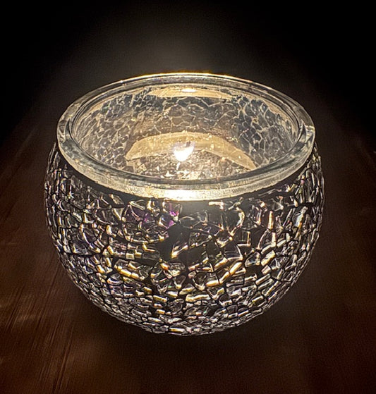 Teelichthalter aus Mosaikglas – Lila-Silber