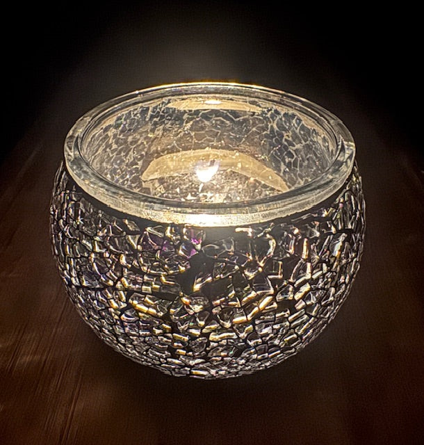 Teelichthalter aus Mosaikglas – Lila-Silber