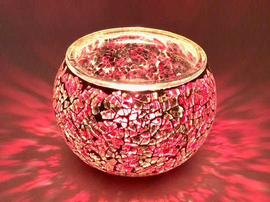 Teelichthalter aus Mosaikglas – Wein Rot