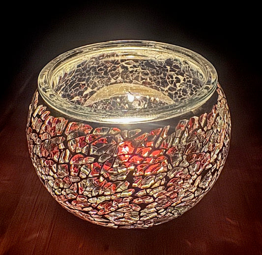 Teelichthalter aus Mosaikglas – Schwarz Sliber
