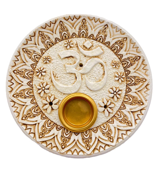 Weißer Ohm-Räucherhalter für Stäbchen &amp; Kegel