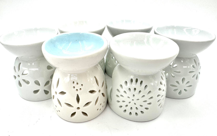 Duftölbrenner-Set – Weiß mit Blumenmotiv (6 Stück)