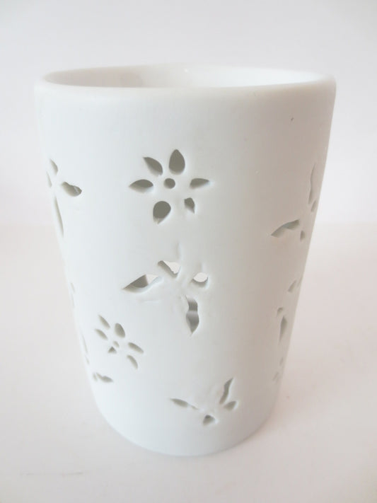 Keramik-Ölbrenner Blumen &amp; Schmetterlinge weiß