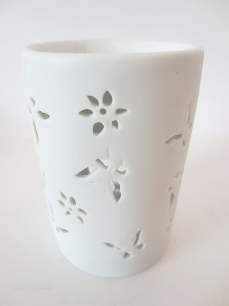 Keramik-Ölbrenner Blumen &amp; Schmetterlinge weiß