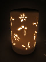 Keramik-Ölbrenner Blumen &amp; Schmetterlinge weiß