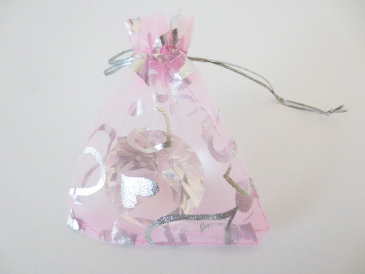 Organzabeutel Herzen rosa - 13cm x 20cm