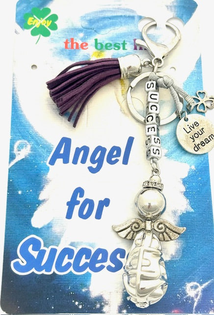 Lila "SUCCESS" Angel Schlüsselanhänger mit Quaste