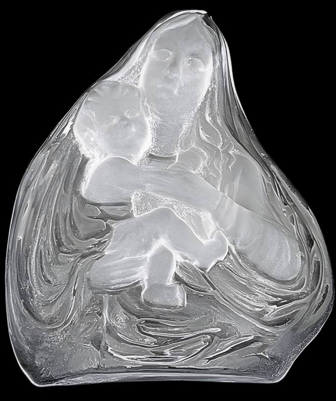 Flache Mutter-und-Kind-Figur aus Kristallglas – 13,4 cm