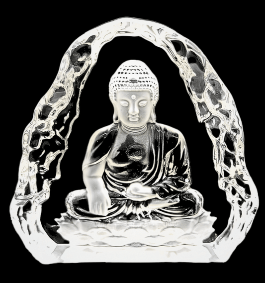 Flacher, sitzender Buddha aus Kristallglas – 16 cm
