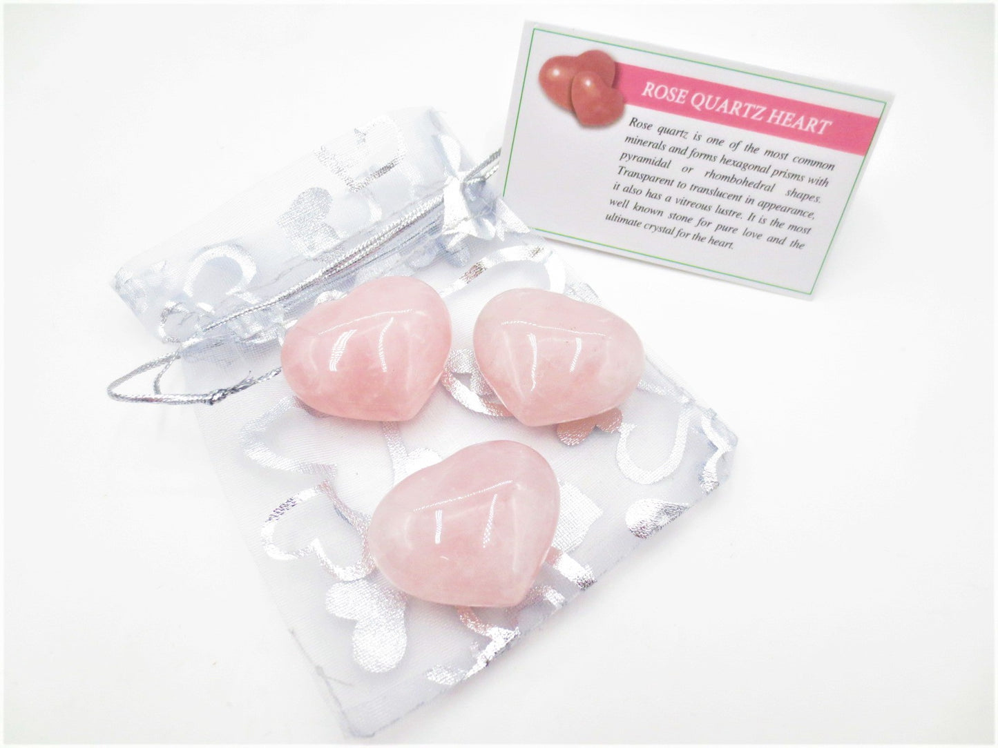 Edelstein-Herz mit Geschenktüte – Rosenquarz (3 Stück)