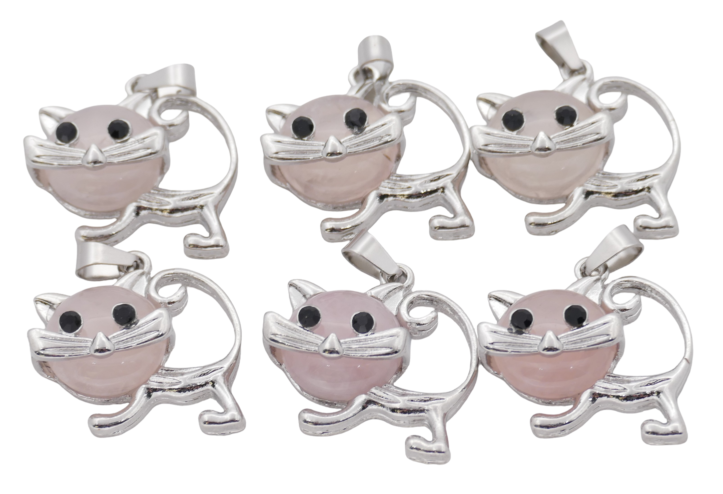 Rosenquarz Katzen-Anhänger aus Edelstein (Set mit 6 Stück)