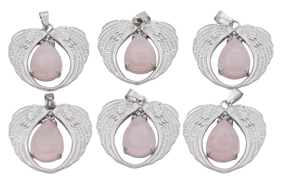 Rosenquarz Engelsflügel-Anhänger aus Edelstein (Set mit 6 Stück)