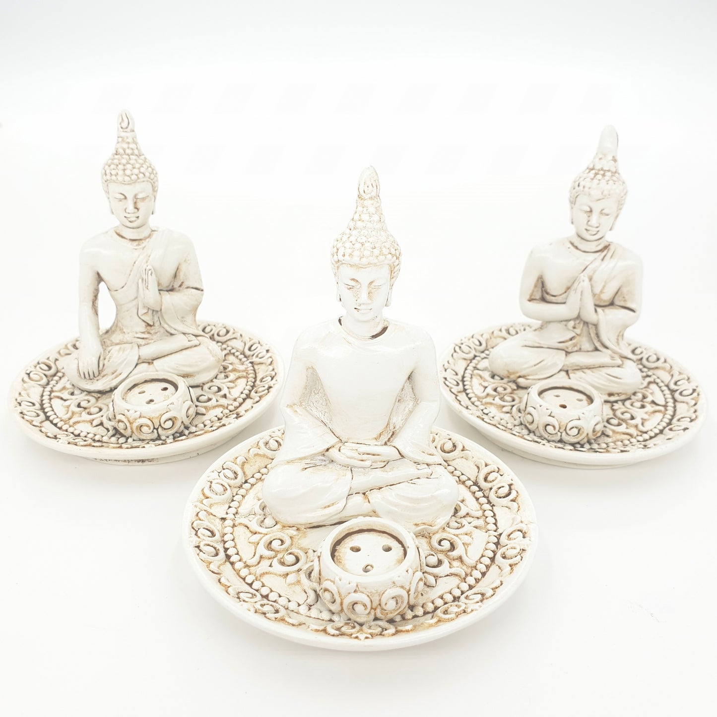 Set aus 3 tibetischen Buddha-Rucherstbchenhaltern weiss