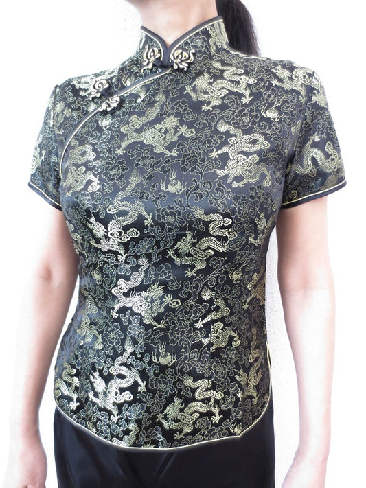 Shanghai bluse drache schwarz/gold - 34