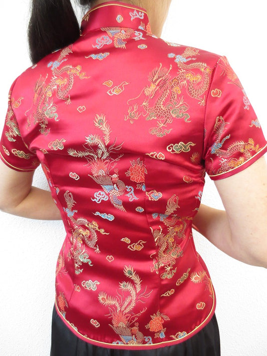 Shanghai bluse drache/phoenix d.rot