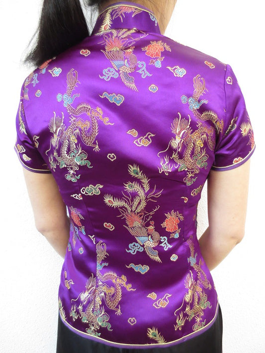 Shanghai bluse drache/phoenix lila