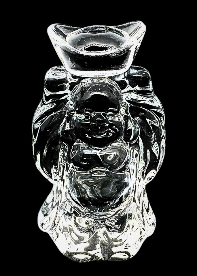 Stehender Happy-Buddha aus Kristallglas mit Schale – 15,5 cm