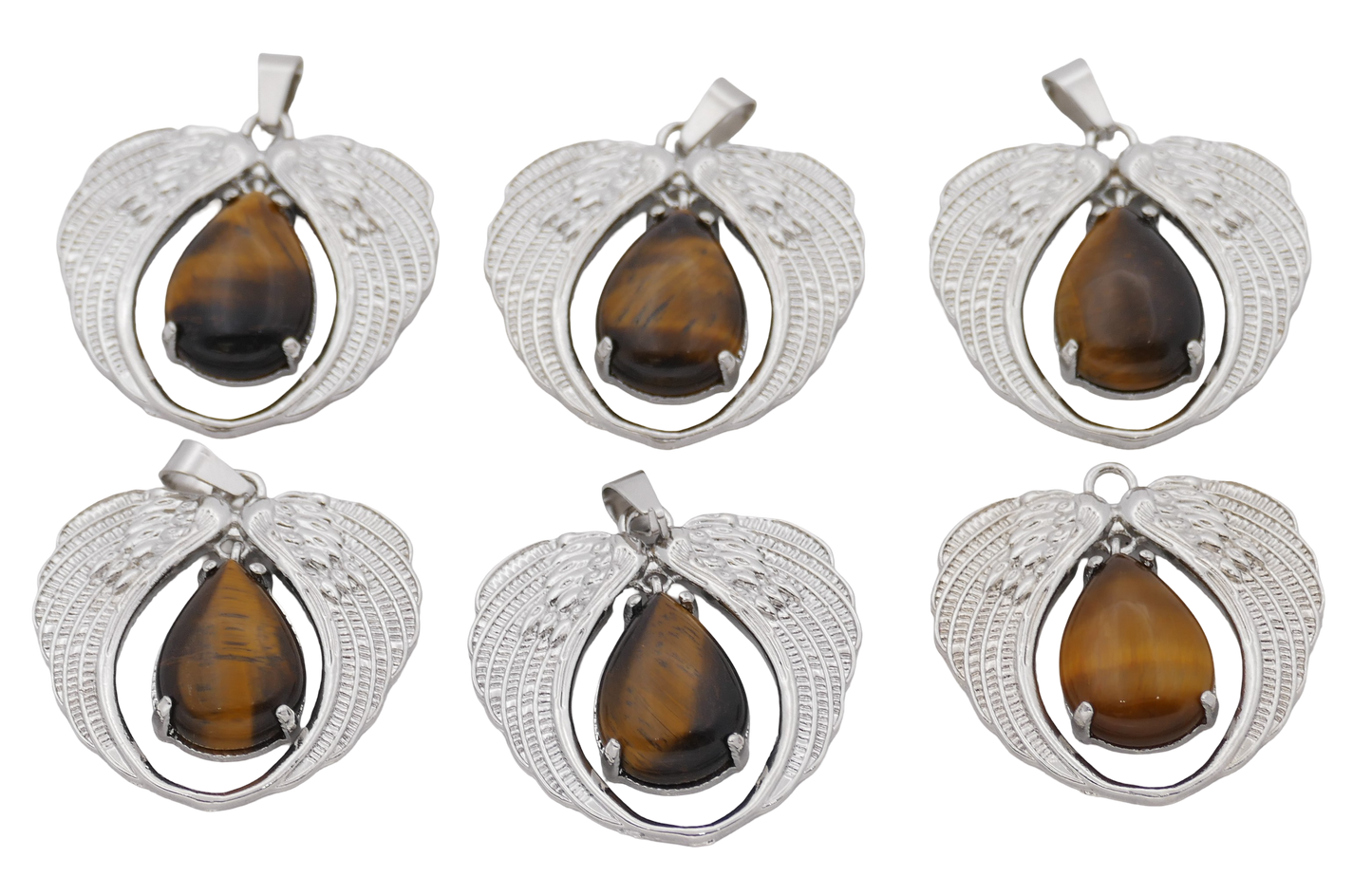 Tigerauge Engelsflügel-Anhänger aus Edelstein (Set mit 6 Stück)
