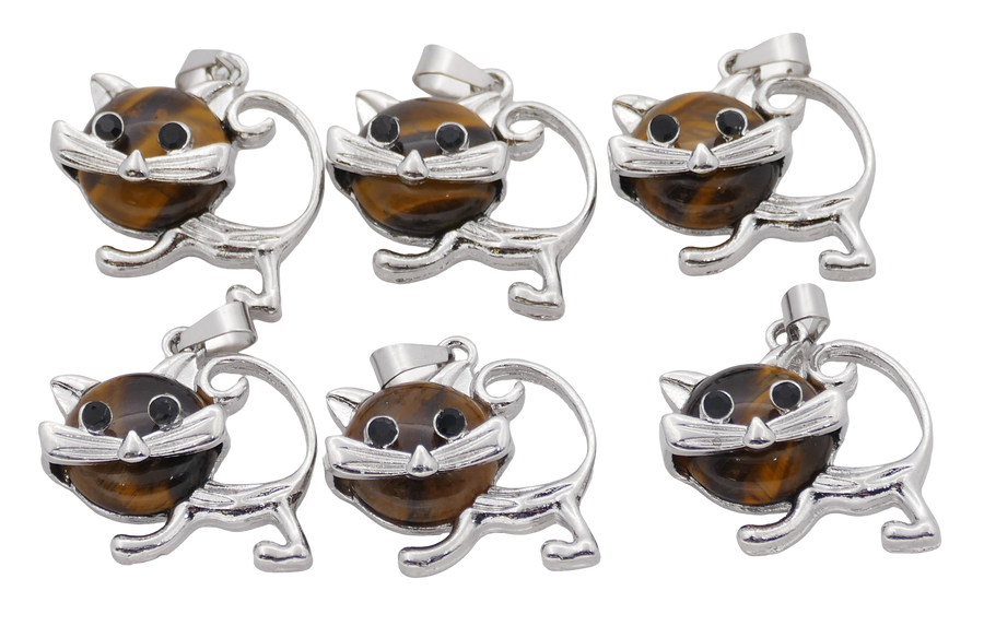 Tigerauge Katzen-Anhänger aus Edelstein (Set mit 6 Stück)