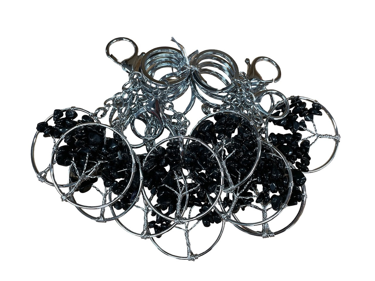 Lebensbaum-Schlüsselanhänger mit Schwarz Onyx-Edelsteinen