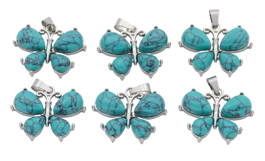 Türkis Schmetterling-Anhänger aus Edelstein (Set mit 6 Stück)