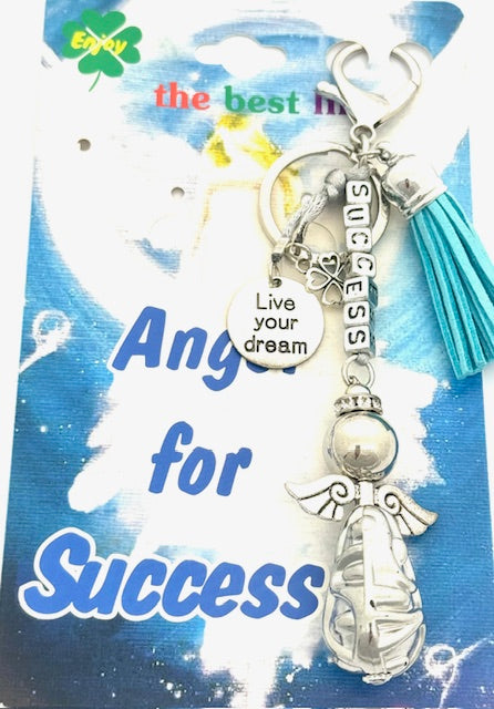 Türkis "SUCCESS" Angel Schlüsselanhänger mit Quaste