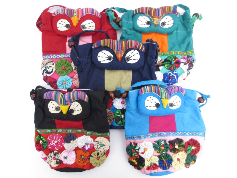 Bunte Handgemachte Eulen-Stofftasche mit Kordelzug Set (12 stück)