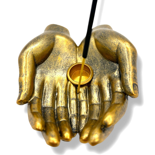 Bronzer Offene Hände-Räucherhalter für Stäbchen &amp; Kegel