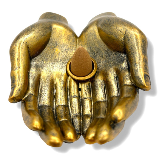 Bronzer Offene Hände-Räucherhalter für Stäbchen &amp; Kegel