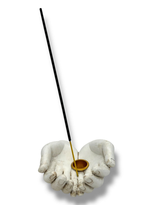 Weißer Offene Hände-Räucherhalter für Stäbchen &amp; Kegel