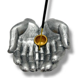 Silbere Offene Hände-Räucherhalter für Stäbchen &amp; Kegel